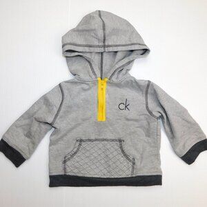 Calvin Klein Gray Yellow 1/4 Zip Hoodie Kangaroo Pocket Baby Boy 12 Months 12M